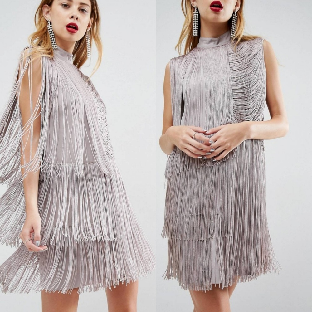 ASOS Fringe Shift Mini Dress Sz 6